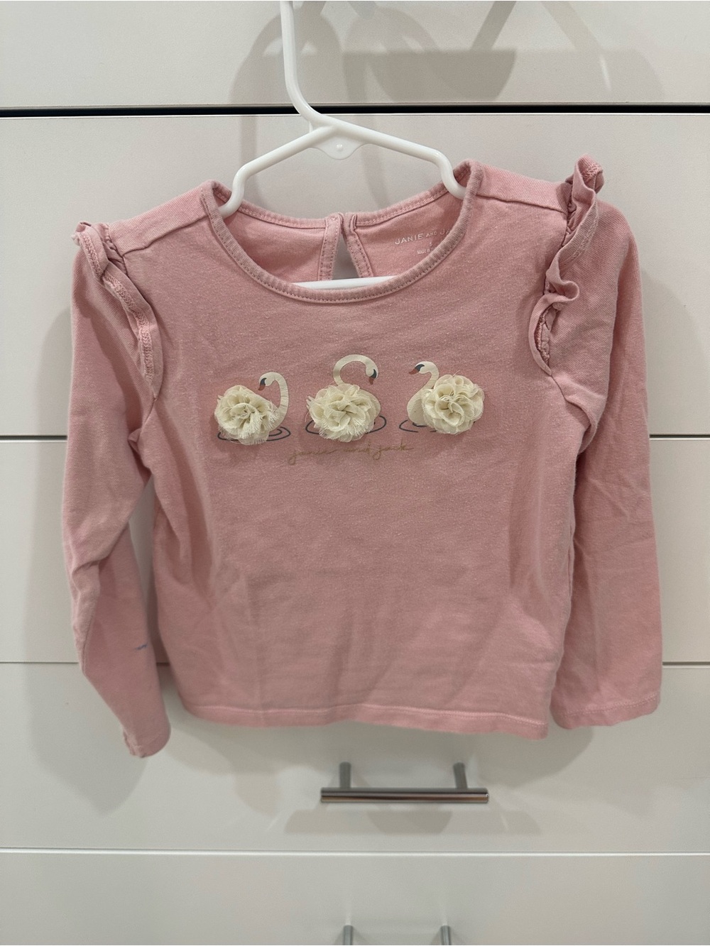 Janie and Jack Pink Swan Long Sleeve Shirt Size 5